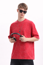 Acid Wash Oversized Tee - Red