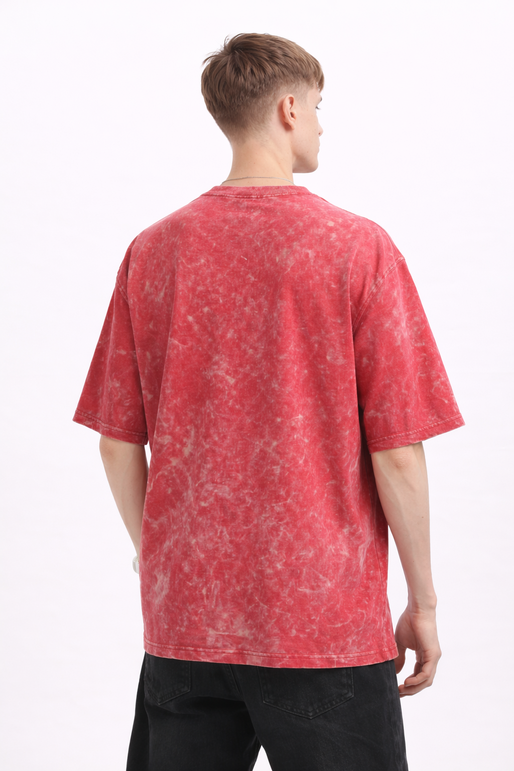 Acid Wash Oversized Tee - Red